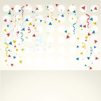 Colorful confetti and serpentine ribbons falling from above. Streamers, tinsel seamless frame border background in simple flat cartoon modern style. vector