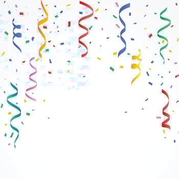 Colorful confetti and serpentine ribbons falling from above. Streamers, tinsel seamless frame border background in simple flat cartoon modern style. vector