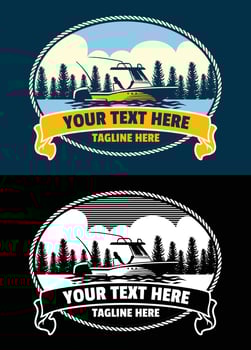 Boat in The Midlle of River Badge Design Vintage vector