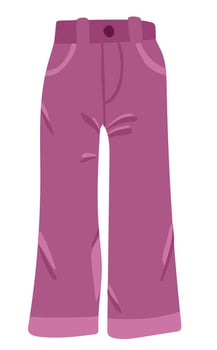 Purple pants with belt in flat design. Stylish casual women denim trousers. illustration isolated. vector