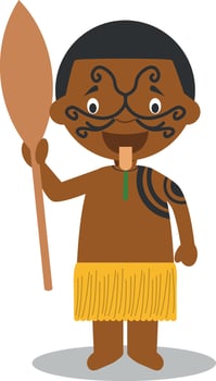 Character from New Zealand dressed in the traditional way of the Maori tribe. Illustration. Kids of the World Collection. vector