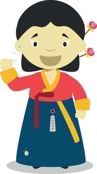 Character from South Korea dressed in the traditional way with hanbok. Illustration. Kids of the World Collection. vector