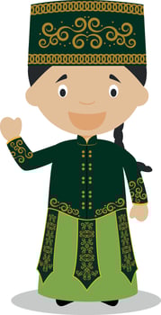 Character from Uzbekistan dressed in the traditional way Illustration. Kids of the World Collection. vector