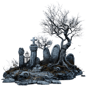 Scary halloween graveyard on isolated transparent background png