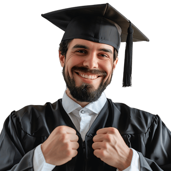 Happy man graduation on isolated transparent background png