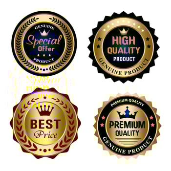Set of Quality Badges and Labels Design Elements. Golden badge labels and laurel retro vintage collection. vector