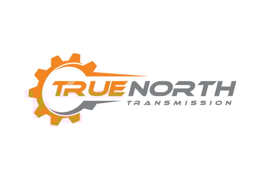 Gear mechanical, true north transmission, engineering machine logo design template vector