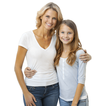 Smiling Mother and Daughter Embracing in Casual Clothing Against Transparent Background png