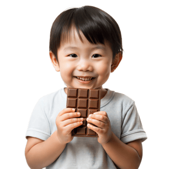 Happy Toddler Holding a Bar of Chocolate With a Transparent Background. png