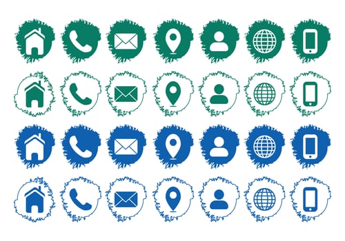 Contact related icon set, Essential Flat Stroke Circular Web Icon Set Phone Contact Location Button, Web icon, contact us icon, address, location, email, phone. Contact information symbols collection. vector