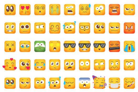 Emoji isolated graphic elements set in flat design. Bundle of different emoticon faces with expression emotions - cute, kiss, crying, screaming, angry, enjoy, thinking and other. illustration. vector