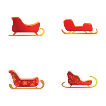 Snow sled icons set cartoon . Christmas red sleigh vector
