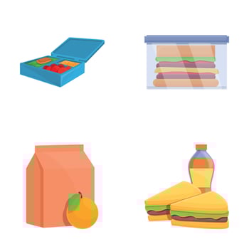 Ready food icons set cartoon . Lunch box with takeaway ready food vector