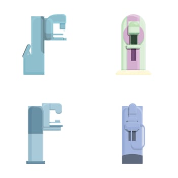 Breast radiography icons set cartoon . Equipment for mammography vector