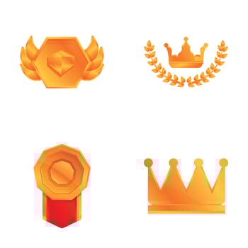 Insignia icons set cartoon . Various type of trophy and award for winner vector