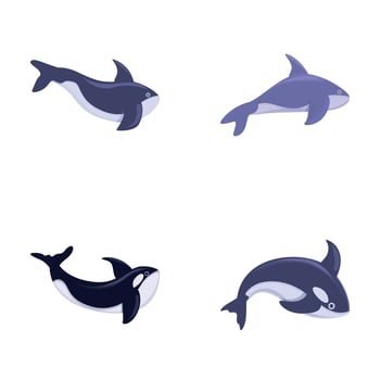 Orca icons set cartoon . Little cartoon cute killer whale vector