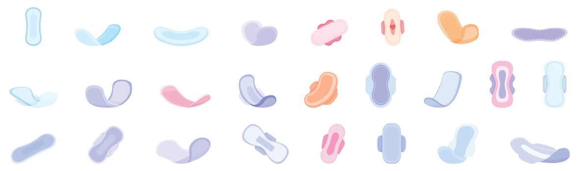 Sanitary napkins icons set cartoon . Package feminine vector