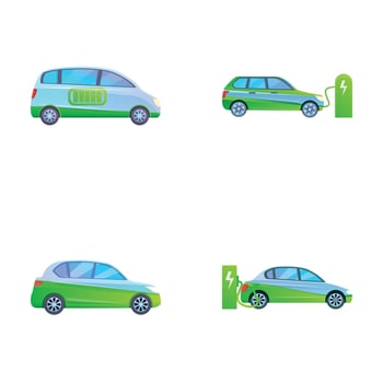 Electric automobile icons set cartoon . Sustainable and renewable power vector