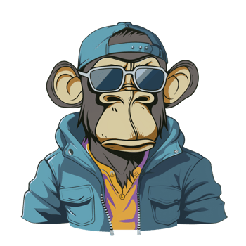 Cartoon illustration of a teenage monkey wearing a cool jacket and hat png