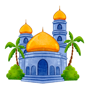 Watercolor cartoon of decorative blue mosque set collection png