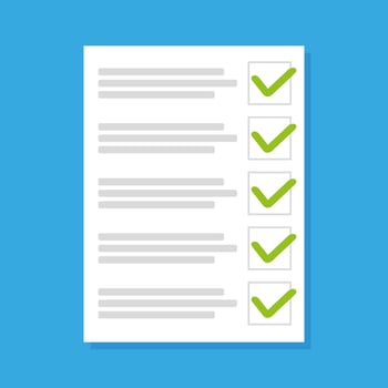 To do list or planning concept. Paper sheets with check marks icon, all tasks are completed vector