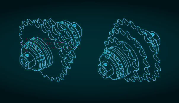 Chain sprocket transmission isometric blueprint vector