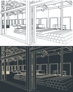Large warehouse sketches vector