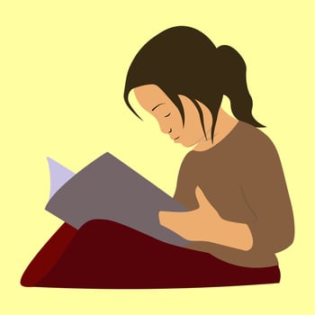 girl reading a book. cartoon girl. vector