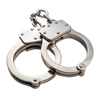 Silver Metal Handcuffs Hanging Linked by a Sturdy Chain on Transparent Background png