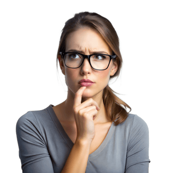 Pensive Young Woman With Glasses Looking Upward on a Transparent Background png