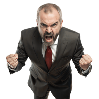 Angry Businessman in Suit Clenches Fists in a Frustrated Pose Against Transparent Background png