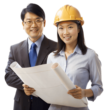 Professional Engineer and Architect Examining Plans Together During Working Hours on Transparent Background png