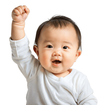 Cheerful Baby Raising Hand High on a Transparent Background png