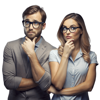 Thoughtful Professional Man and Woman With Glasses on Transparent Background png