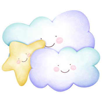 Cute sky watercolor clouds and star on transparent background png