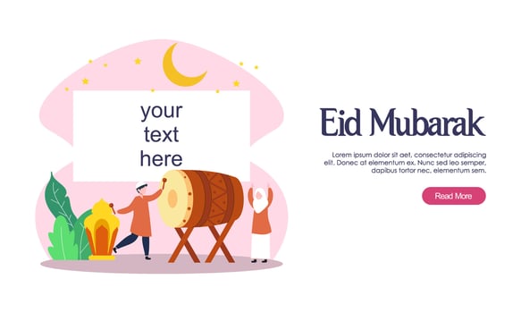 Happy eid mubarak or ramadan greeting with people character vector