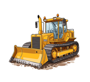 a bulldozer on a dirt road, on transparent background png