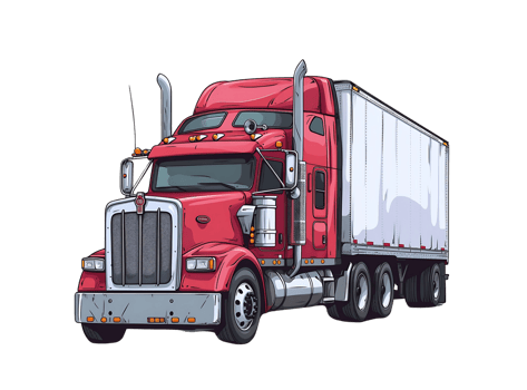 a red semi truck on a transparent background png