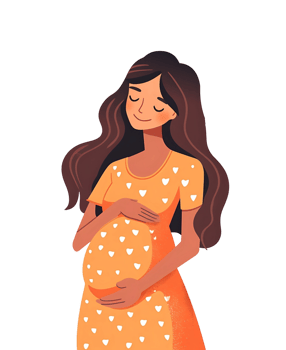 cartoon pregnant woman with happy expression isolated png