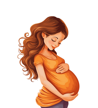 cartoon pregnant woman with happy expression isolated png