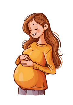 cartoon pregnant woman with happy expression isolated png