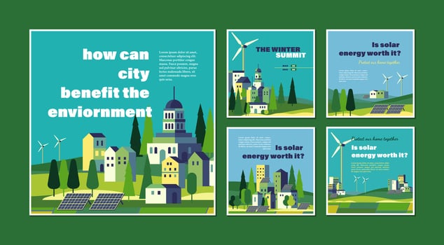 eco and green energy concept urban landscape social media template vector