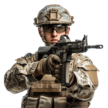 Soldier holding a gun on isolated transparent background png