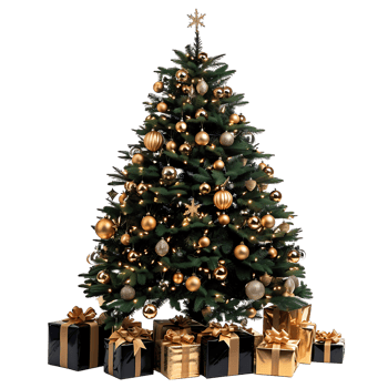 Christmas tree with gifts on isolated transparent background png
