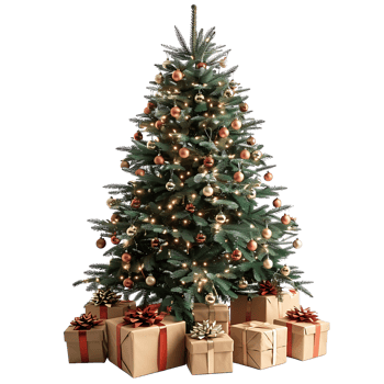 Christmas tree with gifts on isolated transparent background png