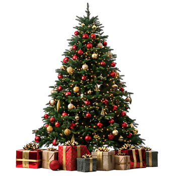Christmas tree with gifts on isolated transparent background png
