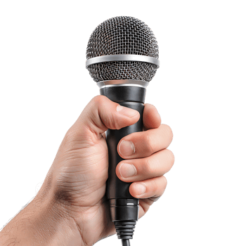 Hand holding giving microphone on isolated transparent background png