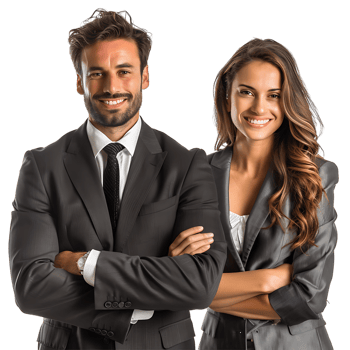 Happy businessman and businesswoman on isolated transparent background png
