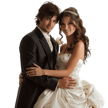 Bride and groom wedding pose on isolated transparent background png