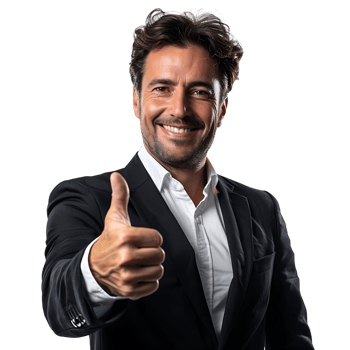 Businessman thumbs up on isolated transparent background png